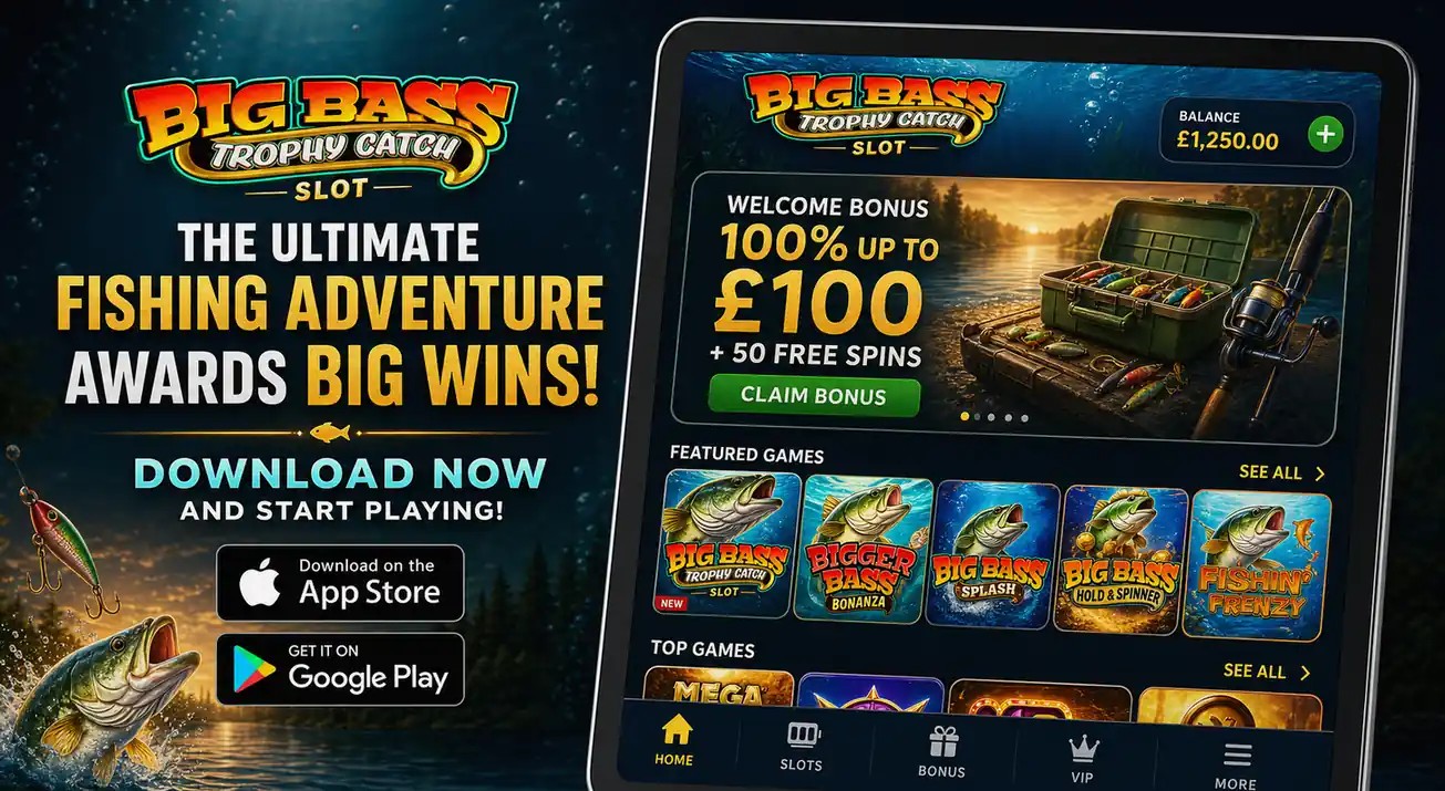 Mobile app download promo for Total Casino with App Store and Google Play badges, localized for GB.